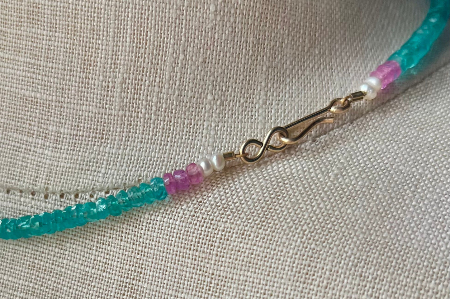apatite, pink sapphire and pearl choker