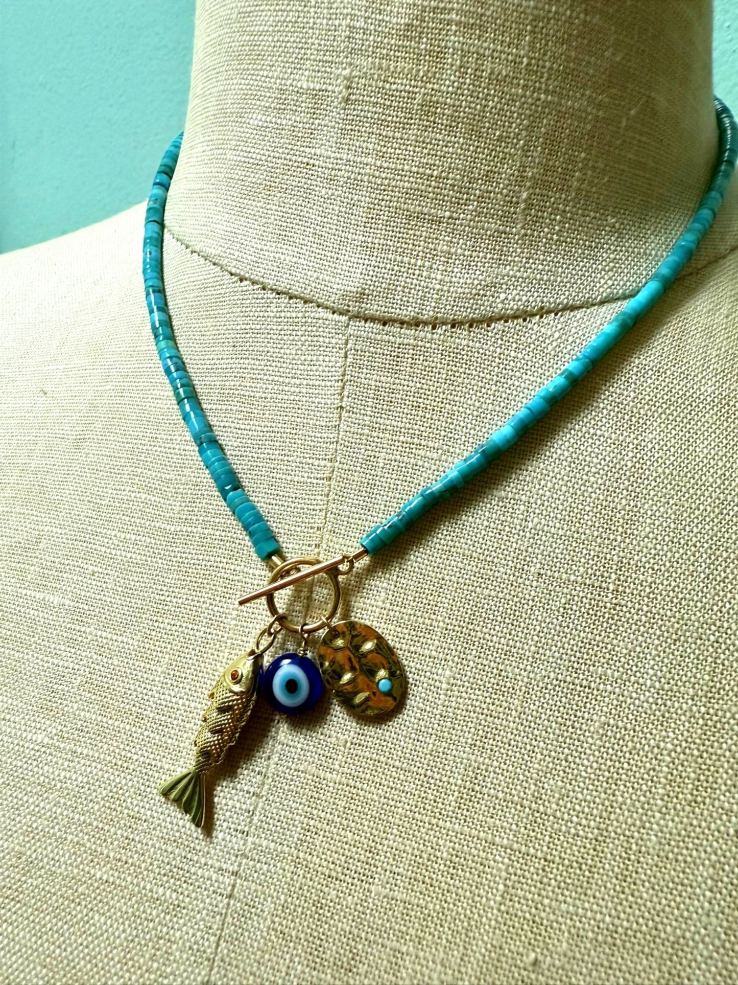 turquoise fish charm necklace