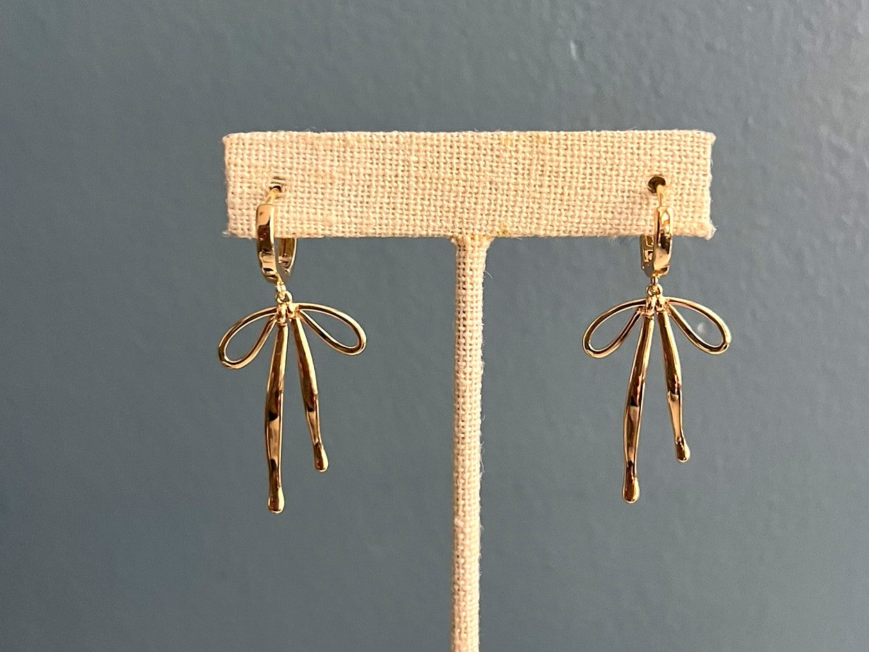 long gold bow earrings
