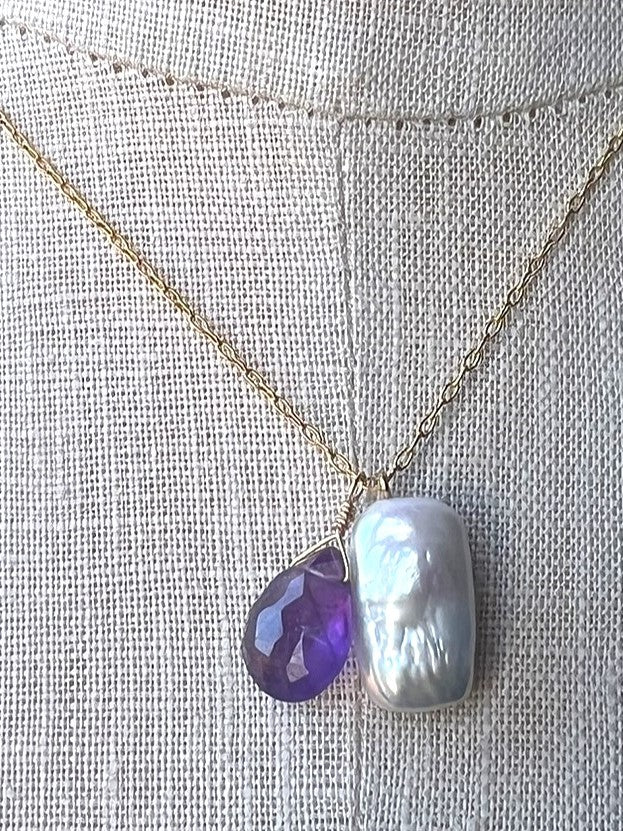 amethyst and coin pearl necklace
