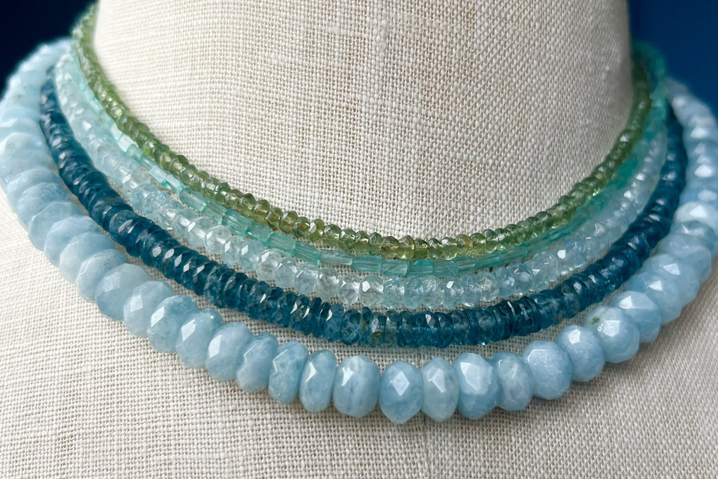 kyanite heishi beads and pearl choker