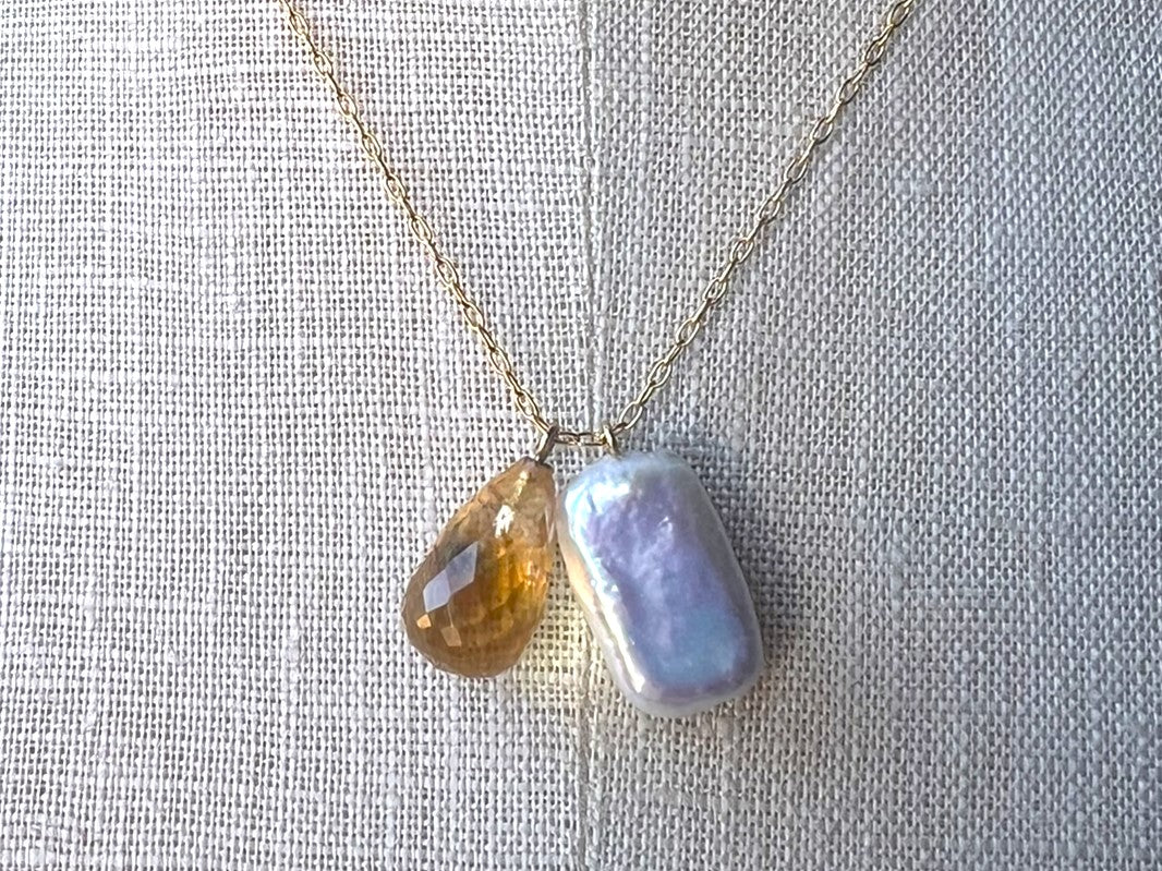 citrine and coin pearl necklace