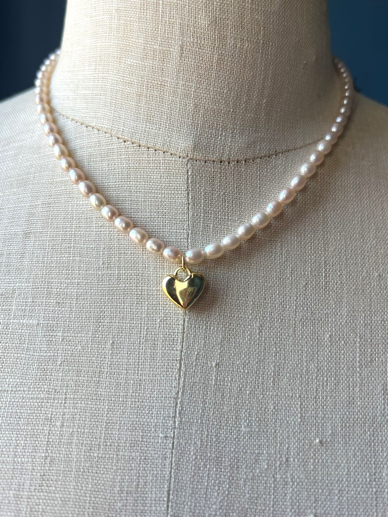 pearl and gold heart choker