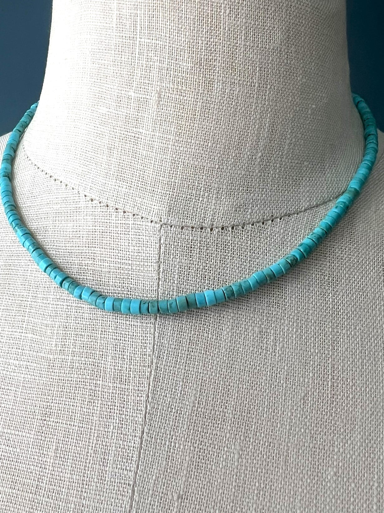 turquoise heishi choker with freshwater pearls