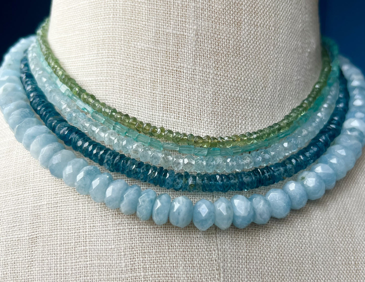 blue apatite choker with peridots
