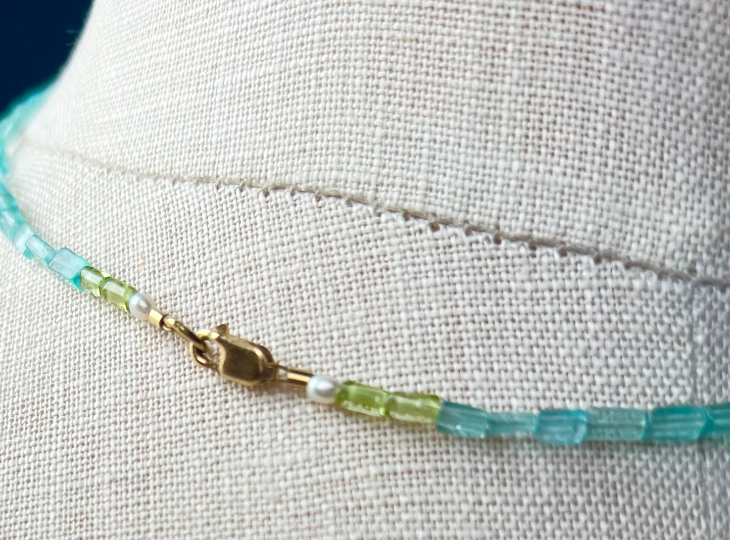 blue apatite choker with peridots
