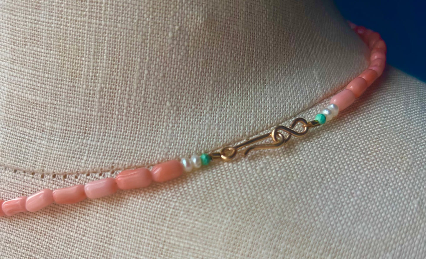 coral, turquoise & pearl choker