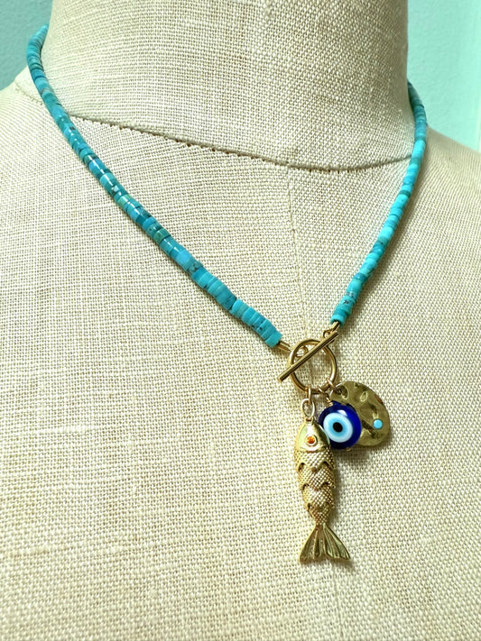 turquoise fish charm necklace