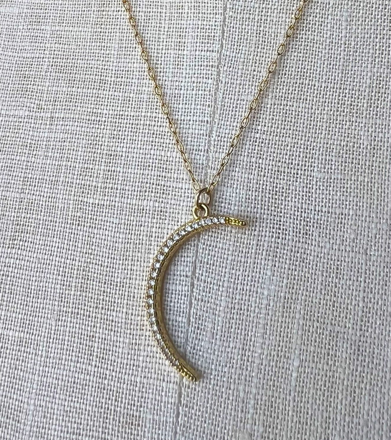 gold crescent moon with pavè rhinestones