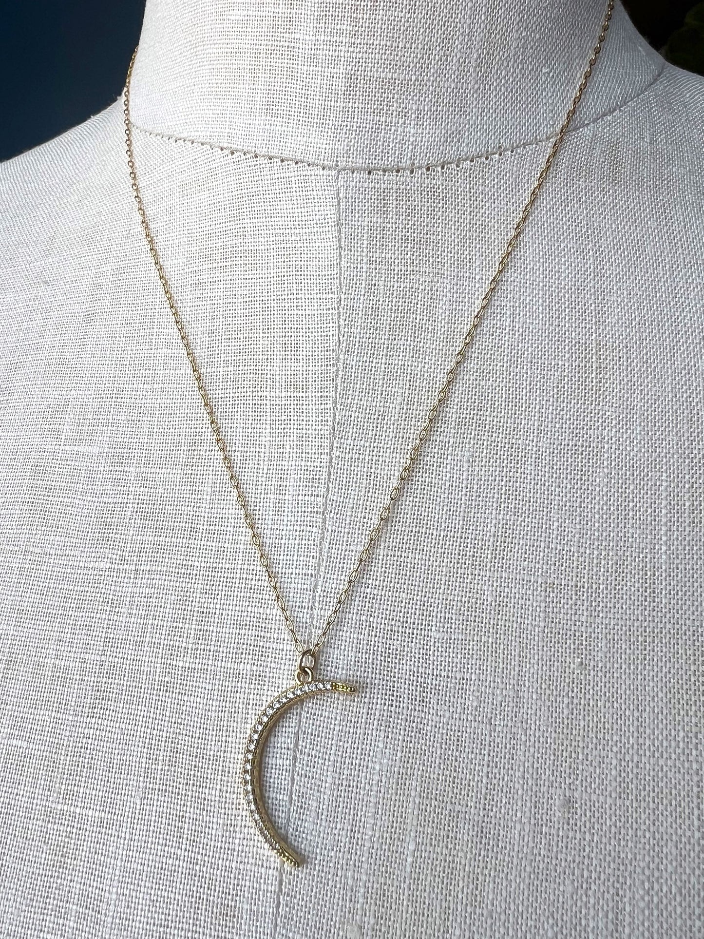 gold crescent moon with pavè rhinestones