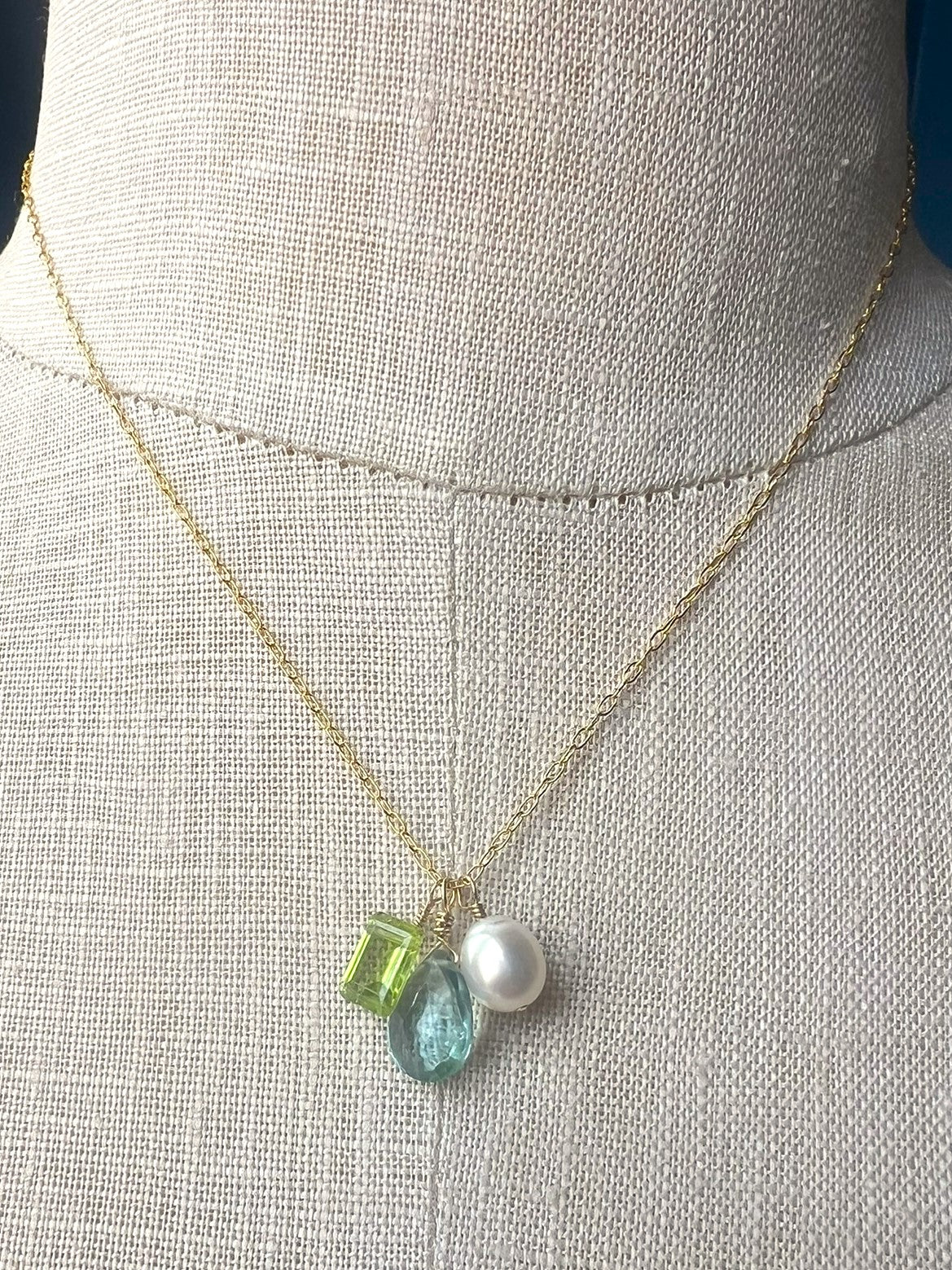 trio pendant - aquamarine, peridot & freshwater pearl