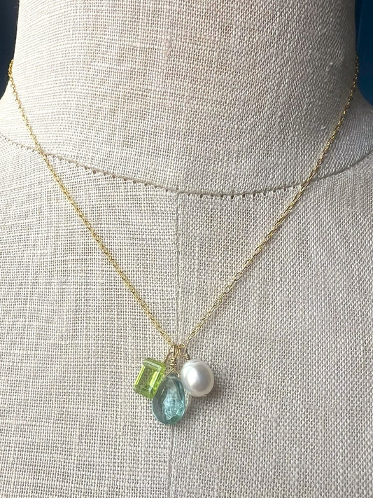 trio pendant - aquamarine, peridot & freshwater pearl